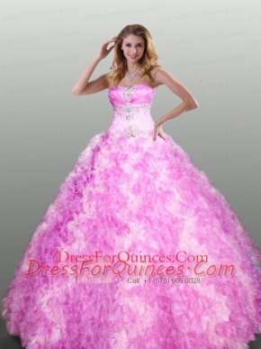 2015 Strapless Beaded Decorate Quinceanera Dresses with Ruffles
