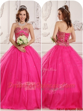 Elegant A Line Beading Quinceanera Gowns in Hot Pink