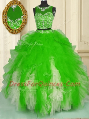 Vintage Scoop Sleeveless Beading and Ruffles Zipper Sweet 16 Dresses