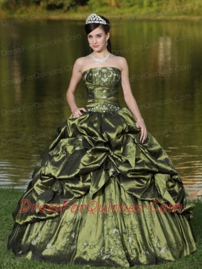 Quinceanera Dress Custom Size Strapless  Beaded Decorate With Olive Green