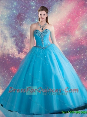 2016 Elegant Sweetheart Beaded and Sequins Sweet 16 Dresses in Blue
