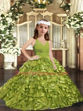 Ball Gowns Pageant Dress Womens Olive Green Organza Sleeveless Floor Length Zipper