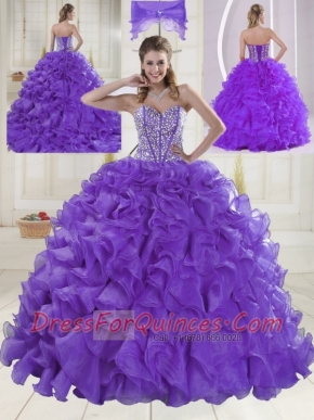 Pretty Sweetheart Brush Train Beading Quinceanera Dresses in Purple