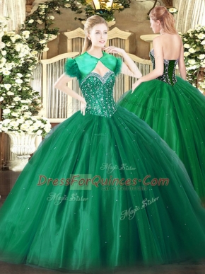 Floor Length Ball Gowns Sleeveless Dark Green Quinceanera Gowns Lace Up