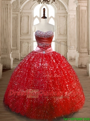 Classical Ball Gown Red Sweet 16 Dress with Beading and Sequins