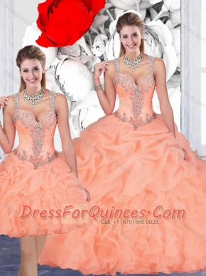 Most Popular See Through Back Beaded and Bubble Detachable Quinceanera Dresses in Organza
