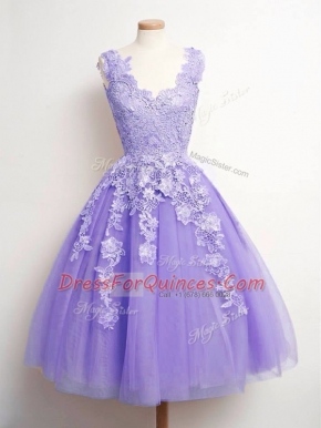 Great Lavender V-neck Neckline Lace Quinceanera Court Dresses Sleeveless Lace Up