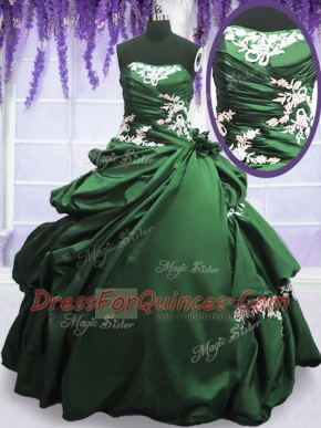 Dark Green Sleeveless Appliques and Pick Ups Floor Length Sweet 16 Dresses