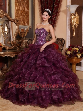 Dark Purple Ball Gown Sweetheart Floor-length Organza Sequins For Sweet 16 Dresses