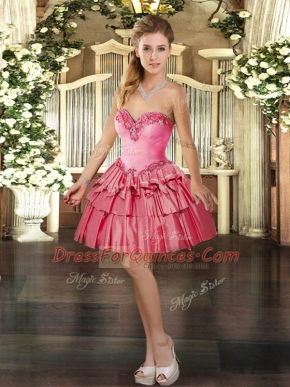 Ball Gowns Dress for Prom Coral Red Sweetheart Organza Sleeveless Mini Length Lace Up