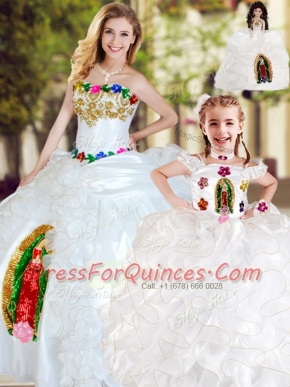 Deluxe Floor Length Ball Gowns Sleeveless White Quince Ball Gowns Lace Up