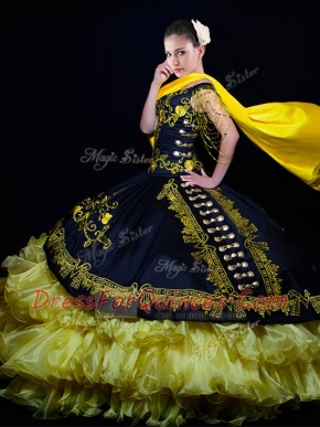 Off the Shoulder Sleeveless Beading and Embroidery and Ruffled Layers Lace Up Quince Ball Gowns