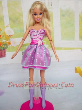 Cute Red  Holiday Dress Mini-length Tulle for Noble Barbie Doll