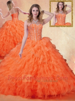 Classical Sweetheart Ruffles Quinceanera Dresses in Orange Red