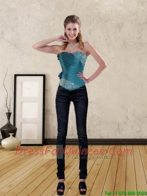 Teal Sweetheart Corset with Beading and Lace up for 2015