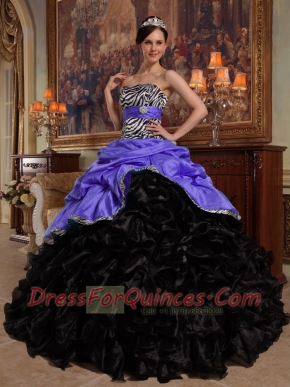 Purple and Black Ball Gown Sweetheart Quinceanera Dress with Pick-ups Taffeta and Organza