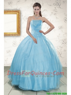 Strapless Beading 2015 Affordable Quinceanera Dress in Baby Blue