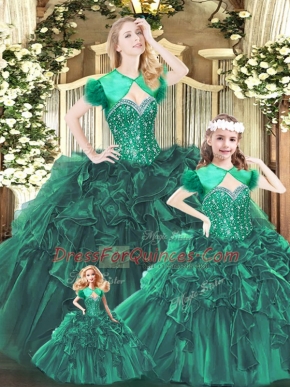 Clearance Sweetheart Sleeveless Lace Up Sweet 16 Dresses Green Organza