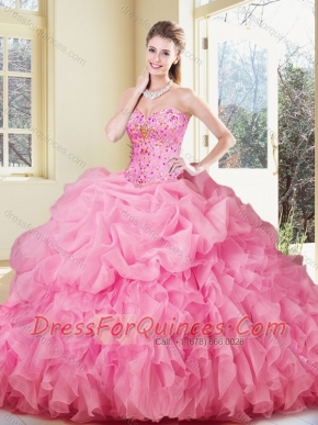 Lovely Ball Gown Rose Pink Quinceanera Dresses with Ruffles and Pick Ups
