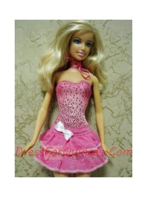 Elegant Beading Short Hot Pink Barbie Doll Dress
