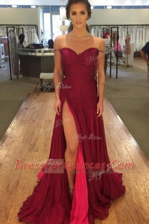 Off the Shoulder Sleeveless Sweep Train Beading and Pleated Zipper Homecoming Dress