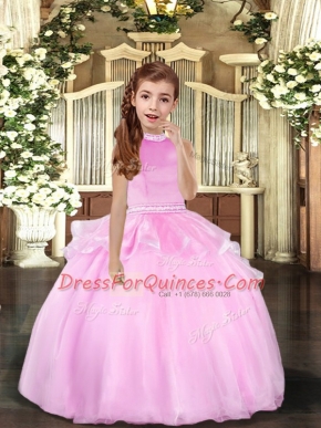 Floor Length Lilac Child Pageant Dress Organza Sleeveless Beading