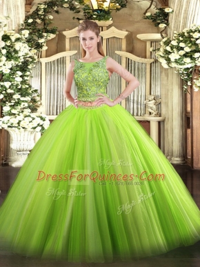 Green Scoop Lace Up Beading Sweet 16 Dresses Sleeveless