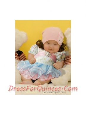 2014 Sweet Beading and Ruffles Knee-length Little Girl Dress with Halter