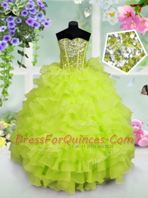 Cheap Sequins Ruffled Floor Length Little Girls Pageant Dress Sweetheart Sleeveless Lace Up