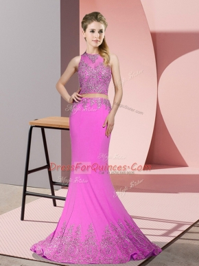 Lilac Sleeveless Beading and Appliques Zipper Prom Party Dress