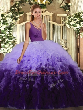 Multi-color Backless Quinceanera Dress Ruffles Sleeveless Floor Length