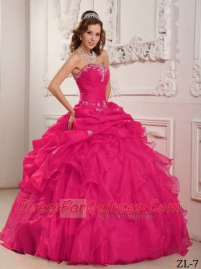 Coral Red Ball Gown Strapless 15th Birthday Dresses Organza Beading And Ruffles