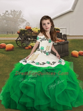 Floor Length Green Kids Formal Wear Straps Sleeveless Lace Up
