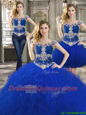 Latest Off the Shoulder Cap Sleeves Detachable Quinceanera Dresses with Beading and Ruffles