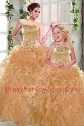 Strapless Sleeveless Lace Up Quince Ball Gowns Orange Organza