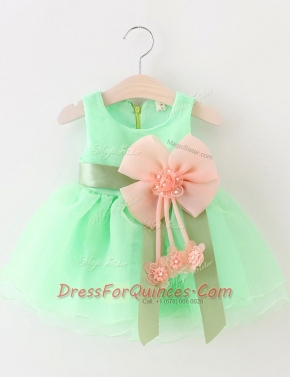 Delicate Scoop Sleeveless Zipper Knee Length Beading and Bowknot Flower Girl Dresses for Less