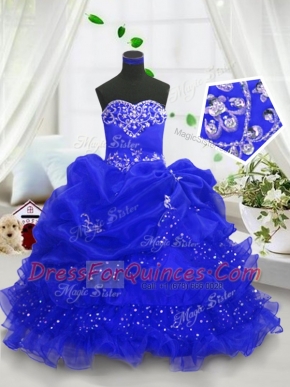 Sweetheart Sleeveless Organza Pageant Gowns For Girls Beading and Ruffled Layers and Pick Ups Lace Up