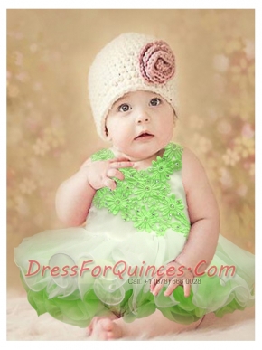 2014 Cute Scoop Backless Knee-length Pink Little Girl Dress with Beading and Ruffles