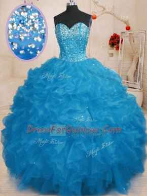 Decent Sleeveless Lace Up Floor Length Beading and Ruffles Sweet 16 Quinceanera Dress