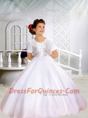 Ball Gown Scoop Short Sleeveless Flower Girl Dresses with Bowknot