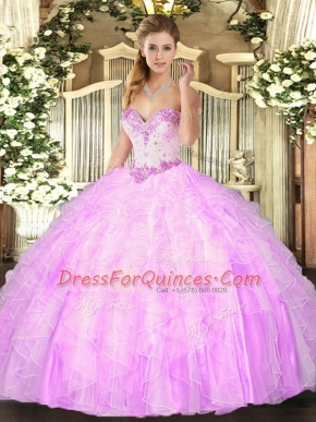 Sweetheart Sleeveless Organza Quinceanera Gowns Beading and Ruffles Lace Up