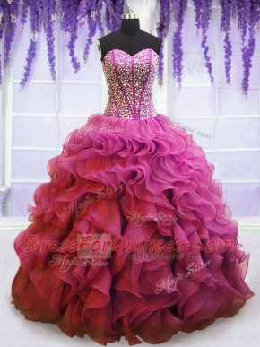 Floor Length Lace Up 15th Birthday Dress Lilac for Military Ball and Sweet 16 and Quinceanera with Beading and Ruffles