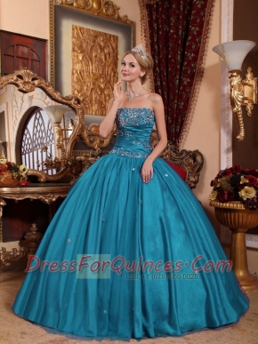 Elegant Teal Ball Gown Strapless With Appliques For Discount Quinceanera Dress