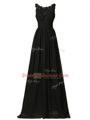 Black Chiffon Zipper Dama Dress Sleeveless Floor Length Appliques