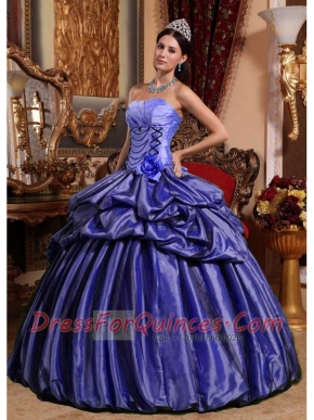 Purple Ball Gown Strapless Pretty Quinceanera Dresses with  Taffeta Hand Made Flower