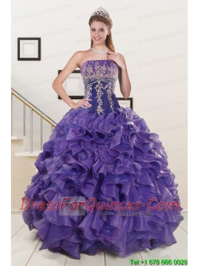 2015 Prefect Purple Sweet 15 Dresses with Embroidery and Ruffles