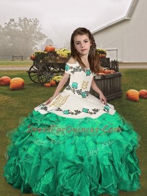 Organza Straps Sleeveless Lace Up Embroidery and Ruffles Little Girls Pageant Dress Wholesale in Turquoise