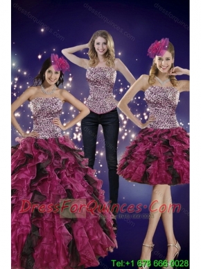 2015 New Styles Strapless Multi Color Quinceanera Dress with Leopard Print