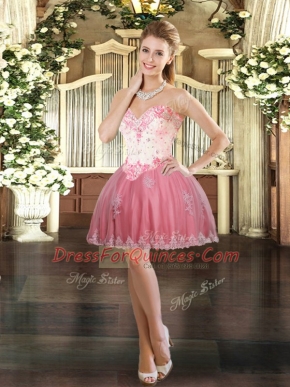 Sleeveless Lace Up Mini Length Beading and Appliques Prom Party Dress