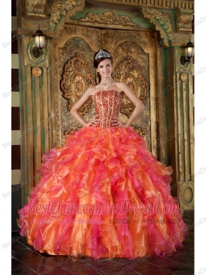 Multi-Color Ball Gown Strapless Floor-length Organza Beading and Ruffles Quinceanera Dress